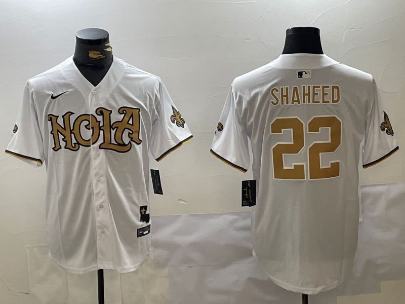 Men New Orleans Saints #22 Shaheed White Joint Name 2024 Nike Limited NFL Jersey style 1